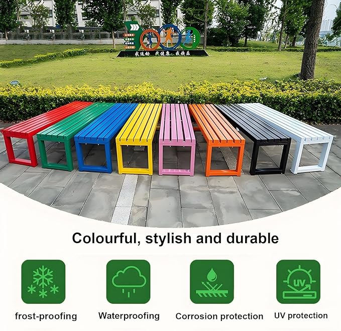 Weatherproof Metal Dining Bench, Outdoor Bench Backless Patio Bench 2-Person Farmhouse Bench Garden Bench for Kitchen, Living Room, Entryway(Yellow,40in)