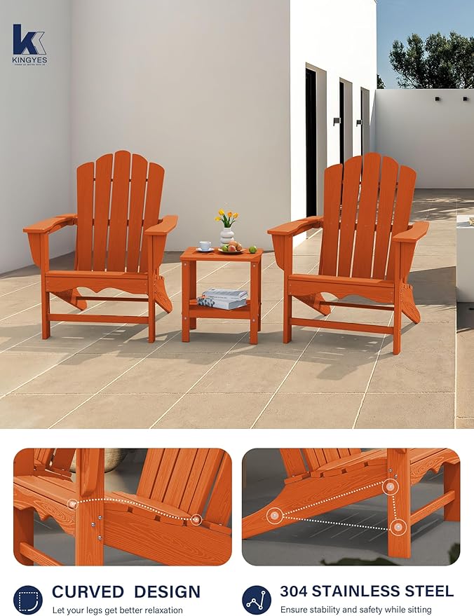 KINGYES HDPE Adirondack Chair Chair Set of 2, Classic All-Weather Adirondack Chair, Orange