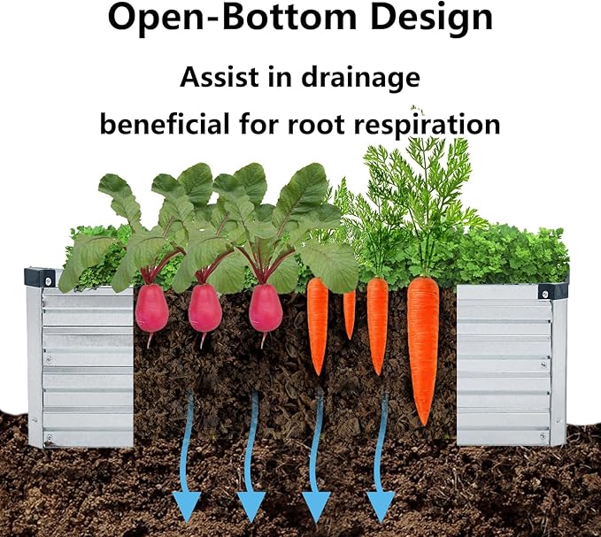 2 Pack 12x2x1FT Galvanized Raised Garden Beds Kit Outdoor Metal Gardening Planter Box for Vegetable Elevated Flower Herbs,Silver