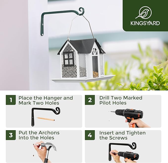 Kingsyard 2-Pack Wall Plant Hanger Outdoor - Heavy Duty Metal Hanging Bracket Hooks for Hanging Plant Bird Feeders Lanterns Wind Chimes Outdoor & Indoor, 15-Inch/Green