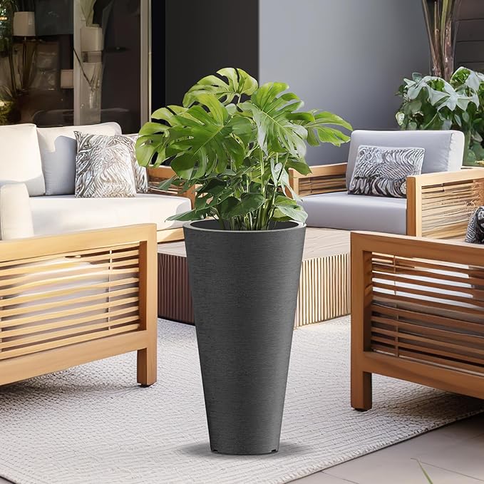 Kante Tall Round Planter Set of 2, 23" H Large Decorative Planter Pots for Outdoor Indoor Garden Patio Front Porch (Black)