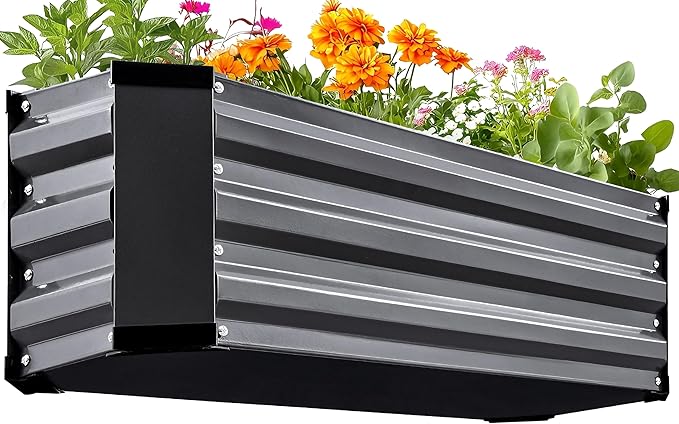 KING BIRD Raised Garden Bed Kit with Bottom 2025 Upgraded Galvanized Planter Garden Box Outdoor & Indoor for Gardening, Vegetables, Flowers, Dark Grey, 35.4x11.8x11.8 in