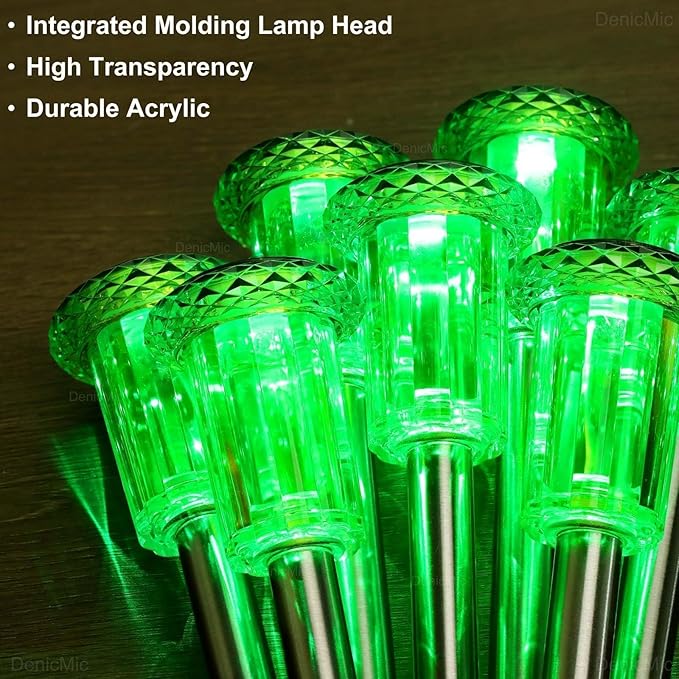 DenicMic Solar Lights Outdoor Pathway Lights LED Waterproof Acrylic Lamp Head Stainless Steel Stake for Yard Garden Landscape Path Walkway Driveway Patio Lawn (Green 10Pack)