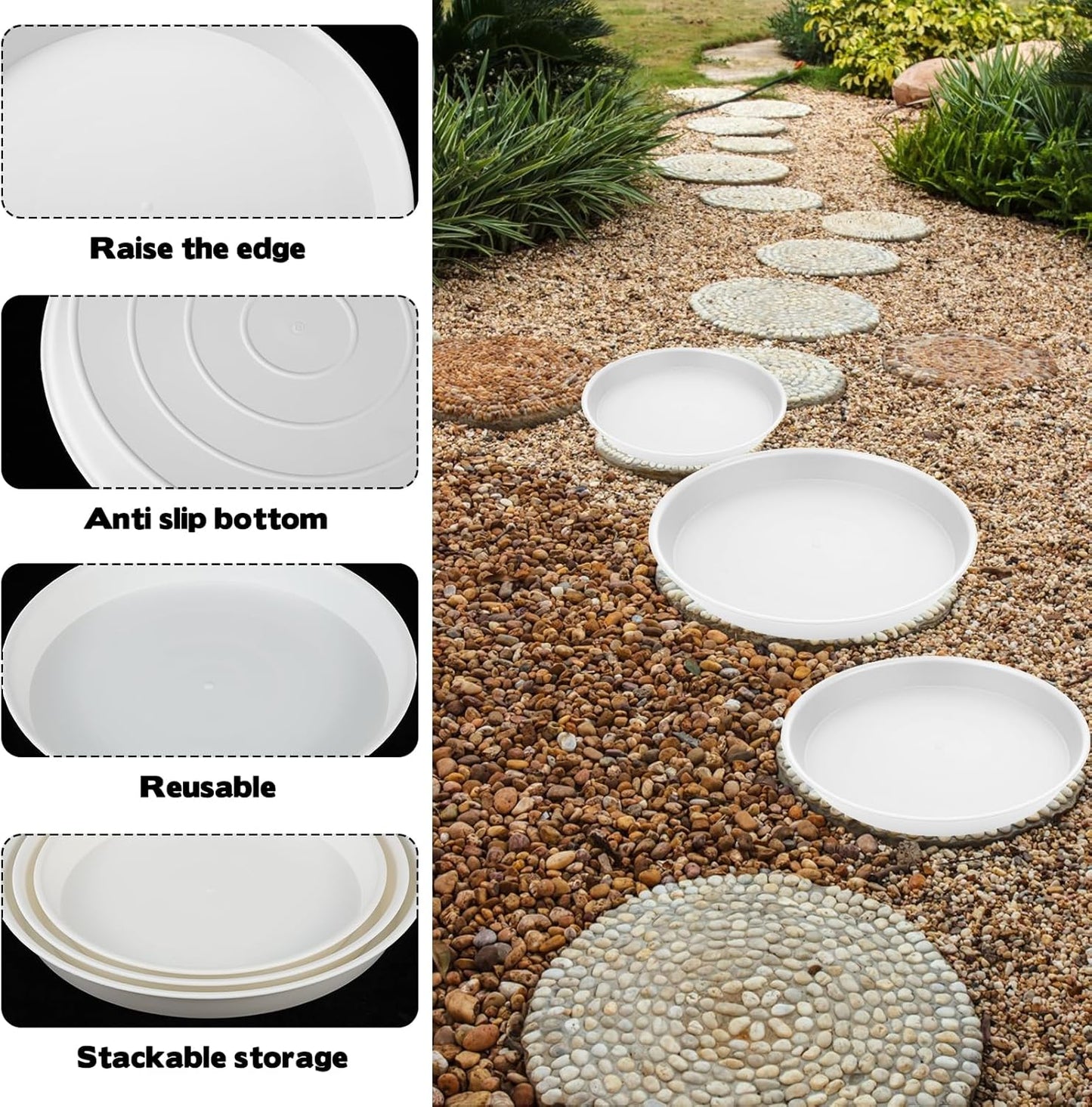3 Size Round Stepping Stone Molds, 6 Pcs 8.8''/10''/ 11.2'' Reusable Concrete Mold for Garden Stepping Stones Large Tray for Concrete and Stained Glass for Garden Walk Way