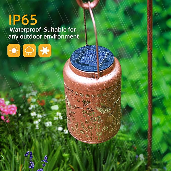2 Pack Hummingbird Solar Lanterns Outdoor Waterproof Hanging Solar Lights Metal Decorative LED Lanterns Outside Decor for Garden,Yard,Patio,Lawn Gifts for Women Mom