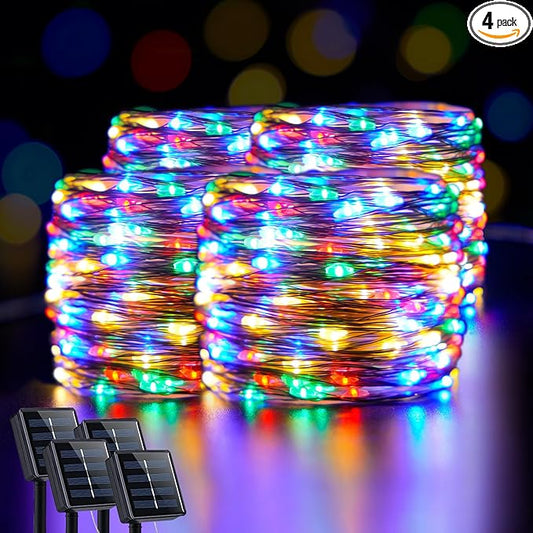 JMEXSUSS 4 Pack Solar Fairy Lights Outdoor, Each 66ft 200 LED Multicolor Fairy Lights Solar Powered 8 Modes, Copper Wire Mini Solar String Lights for Tree Garden Patio Party Christmas Decorations