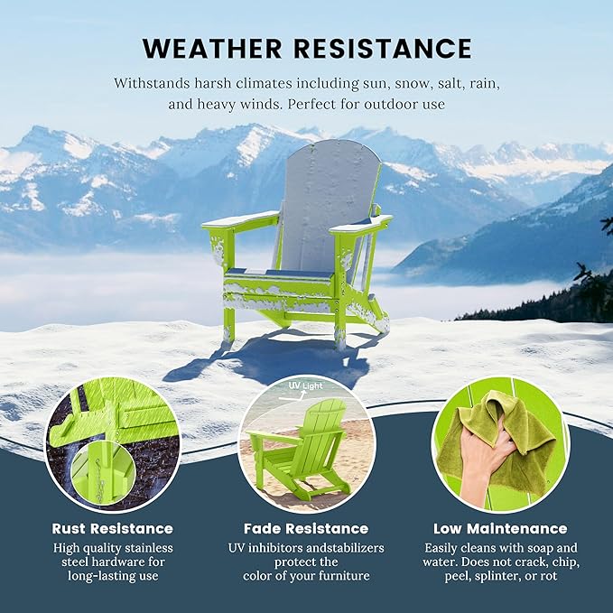 Westin Outdoors Laguna WO Home Furniture Adirondack Chair 2 PCS Set Outdoor Folding Patio Chair for Bon Fire Pit Garden Lawn Backyard Lounging Relaxing (Lime Green)