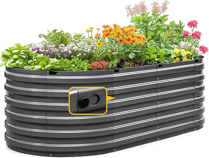 KING BIRD Raised Garden Bed Kit 2025 Upgraded Quick-Setup Galvanized Planter Garden Box Outdoor for Gardening, Vegetables, Flowers, 74x36x23 in, Dark Grey