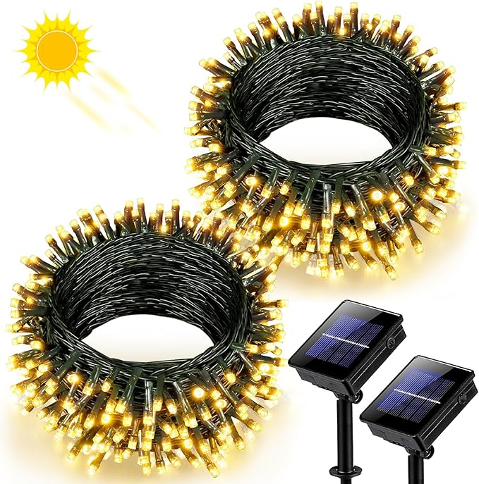 2 Pack Solar String Lights for Outside, Each 79Ft 240 LED Solar Lights Outdoor, 8 Modes Waterproof Solar Powered Fairy Twinkle Light for Backyard Patio Tree Party Garden Decoration, Warm White