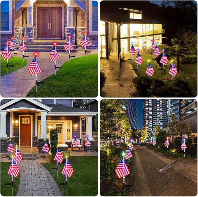 July 4th Decorative Solar American Flag Lights July 4th Solar Patriotic Flag Lights, 2 Modes Garden Pile Lights LED Landscape Lights Street Lights (Color Change), XY-T001