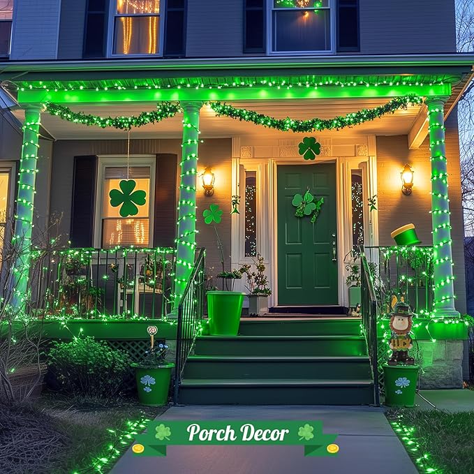 JMEXSUSS 2 Pack Green Solar Lights Outdoor, Total 400 LED 151FT Solar String Lights Outdoor Waterproof, 8 Modes Green Light for St Patrick's Day Patio Yard Tree Decorations