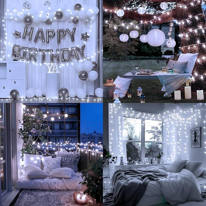 Heceltt 360 LED 118 FT String Lights Outdoor, 8 Modes Cool White Christmas Lights Plug in, IP44 Waterproof Led String Lights with Timer and Memory for Tree Yard Party Garden Decorations