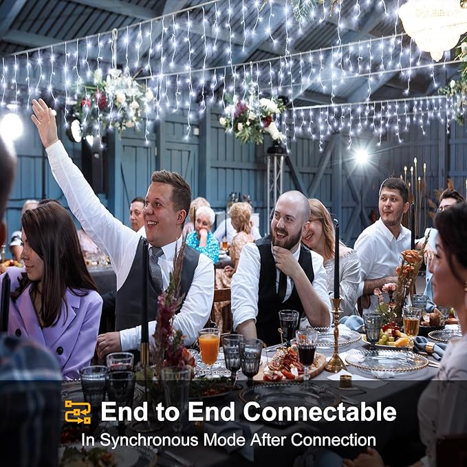 Icicle lights Outdoor - 33ft Christmas Lights with 400LED 75 Drops 8 Modes, Plug in Curtain String Lights Waterproof for Holiday Wedding Party Home Garden Bedroom Indoor Outdoor Decoration, Cool White