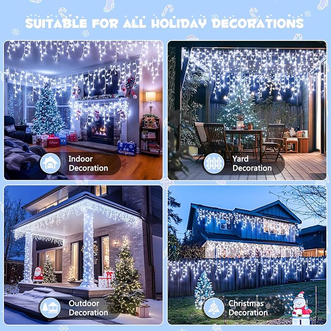 JMEXSUSS Christmas Icicle Lights for Outside: 800 LED White Icicle Lights Outdoor Waterproof - White Christmas String Lights for House Wedding Party Christmas Decoration