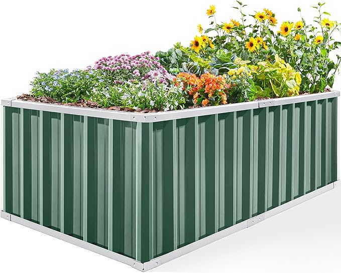 KING BIRD 68" x 36" x 24" Galvanized Raised Garden Bed Outdoor Heightened Steel Metal Planter Box for Deep-Rooted Vegetables, Flowers, Large Raised Bed Kit(Green)
