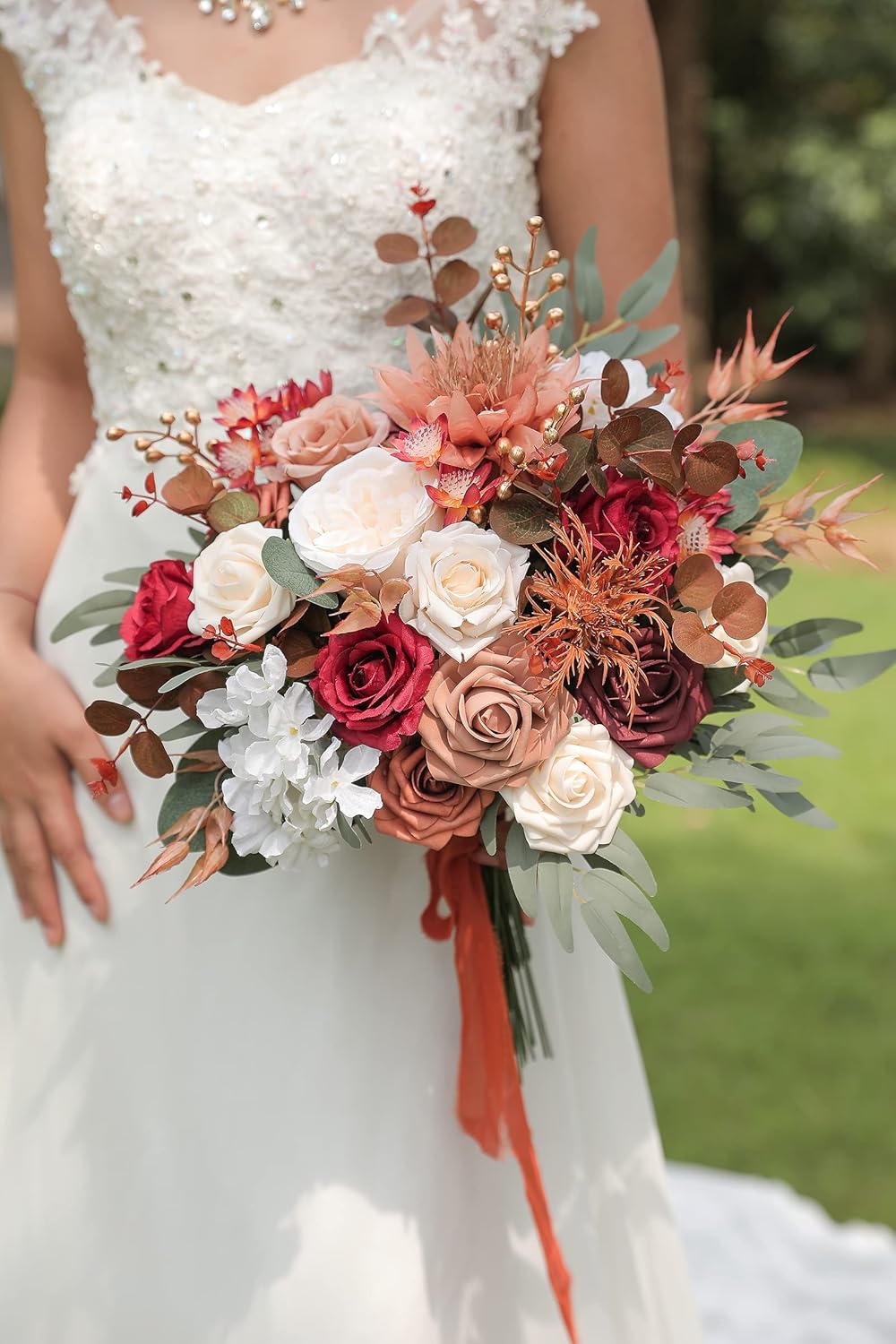 Artificial Flower Box Set Silk Fake Flowers for DIY Wedding Hand Bouquet Flower Arrangement Bouquet Centerpiece Decorations Baby Shower Party Home Decorations (Burgundy)