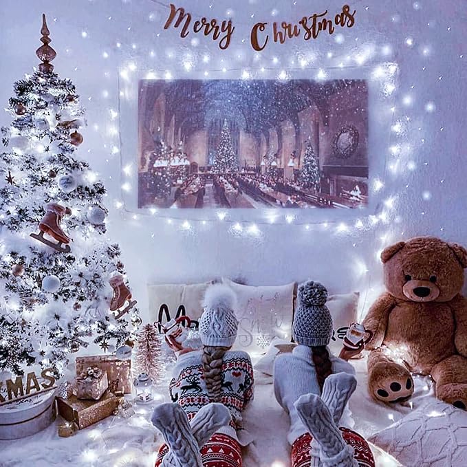 JMEXSUSS 33ft 100 LED White Christmas Lights, 8 Modes Connectable Clear Wire Twinkle Fairy String Lights Indoor, Plug-in Christmas String Lights Outdoor Waterproof for Christmas Wedding Party Tree