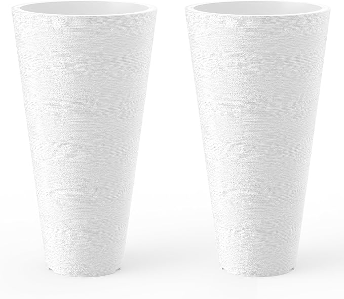 Kante Tall Round Planter Set of 2, 23 Inch Tall Decorative Planter Pots for Outdoor Indoor Garden Patio Front Porch (White)