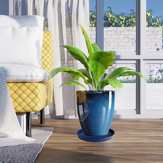 2 Pack Ceramic Plant Saucer Pot Tray 8 Inch, Planter Saucers 4 5 6 7 8 9 10 11 12 Inch for Indoors Outdoor, Durable Sturdy Flower Drainage Tray for Glazed Pots Base (8.5 Inch Blue)