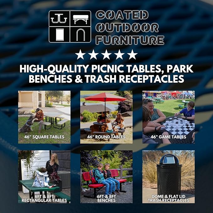 Coated Outdoor Furniture Heavy-Duty Portable Outdoor Picnic Table, Thermoplastic Coated Punched Steel Commercial-Grade Patio Dining Furniture Made in America (8ft Rectangular, Black)
