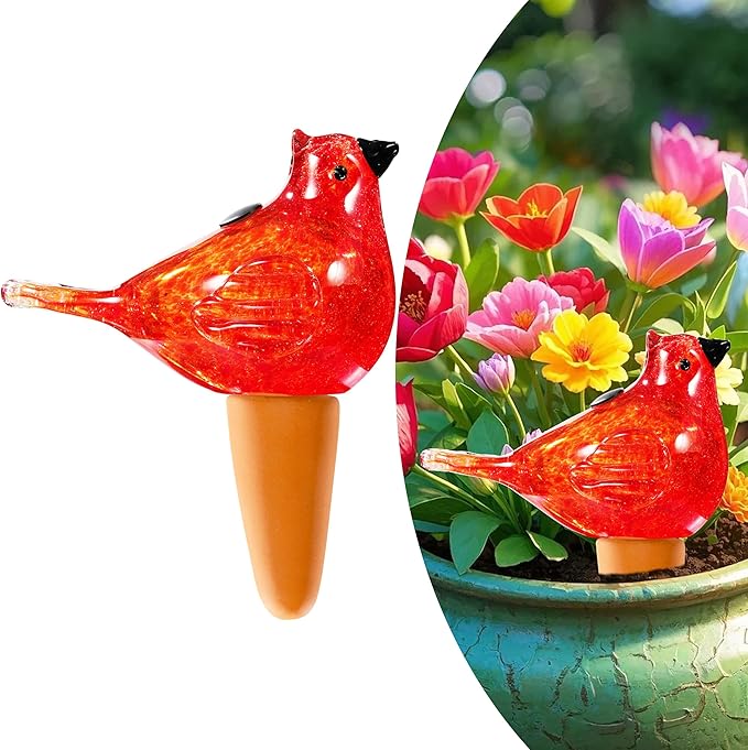 Glass Bird Shaped Plant Watering Ball Glass Automatic Watering Ball Flower Pot Insertion Spike Drip Irrigation Device Watering Ball Irrigation System Plant Enthusiast Gift (Red)
