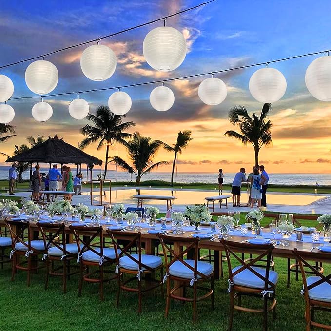 KNONEW 10 Pack White Outdoor Silk Lanterns Decorative, 10inch Waterprooof Outside Indoor Chinese Hanging Round Lanterns for Weddings, Birthdays, Parties Decoration (White)