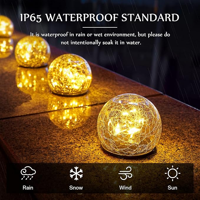 Honoson 6 Inch Solar Globe Lights Outdoor Waterproof, Solar Balls for Garden Cracked Glass Ball, Ground Landscape Garden Decor for Patio and Yard Lawn Backyard (4 Pieces)
