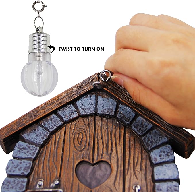 Juegoal Fairy Gnome Home Miniature Window and Door with Litter lamp for Trees Decoration, Glow in Dark Fairies Sleeping Door and Windows, Yard Art Garden Sculpture, Lawn Ornament Decor