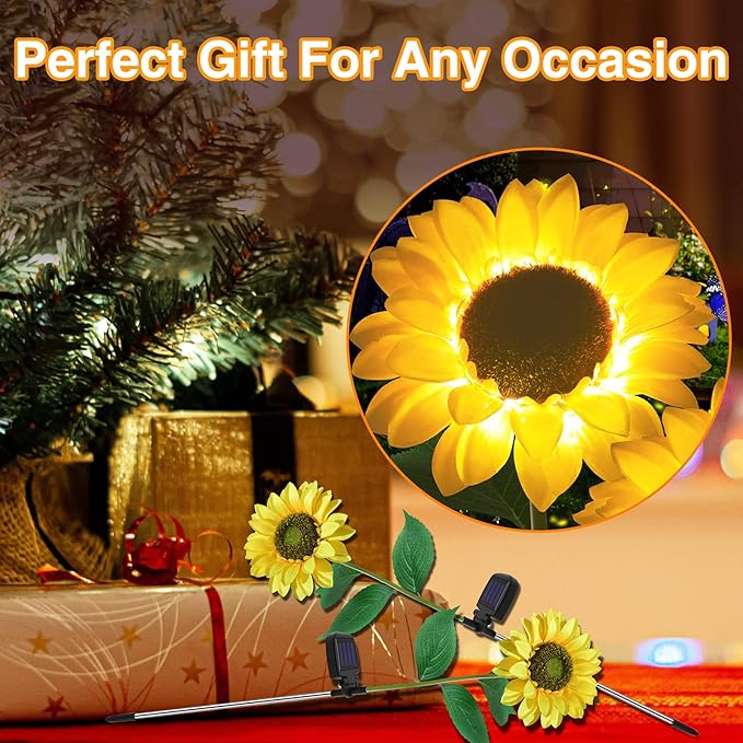 TYNLED Sunflower Solar Garden Lights, 4 Pack Outdoor Solar Powered Garden Stake Lights Waterproof Decoration Flower Landscape Lights for Garden Patio Pathway Backyard