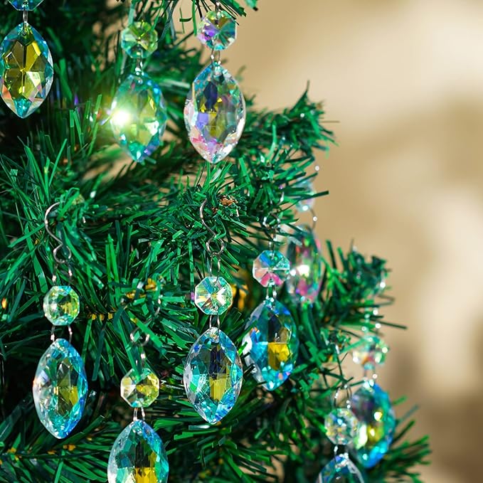 20pcs 38mm Horse Eye Chandelier Crystals, Crystal Chandelier Prisms Pendants Parts Connected Glass Octagon Beads Hanging Garland,Wedding,LampDecoration