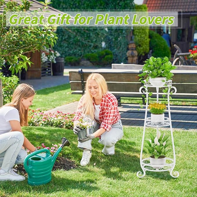 KMOTASUO 3 Tier Metal Plant Stand Indoor, 34 Inch Tall Corner Plant Stands for Indoor Plants, Flower Pot Holder Shelf Display Rack for Balcony Garden Patio Living Room(White)