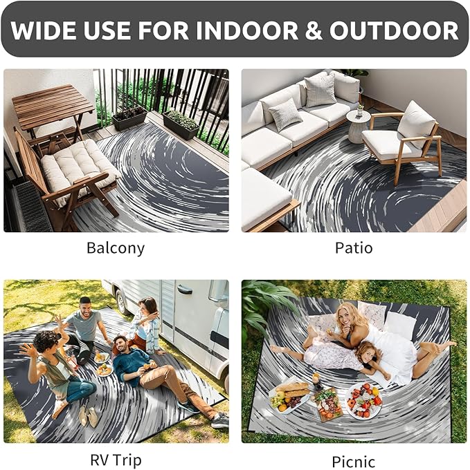COCOER Modern Outdoor Rug 6x9 Reversible-Waterproof Outdoor Patio Rug-Quick Dry Outdoor Area Rugs Indoor Outdoor Rugs-Outside Rug Patio Decor for Porch Deck Balcony Backyard