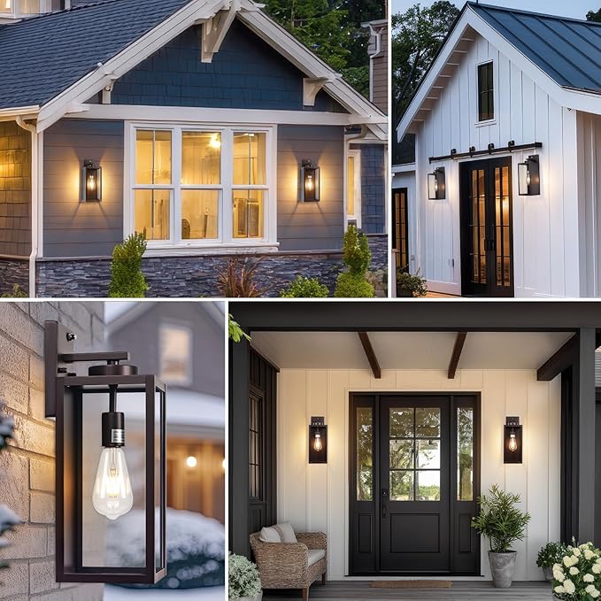 16-inch Oil-Rubbed Bronze Dusk to Dawn Outdoor Wall Light Fixtures, Exterior Waterproof Wall Lanterns, Brown Porch Sconces Lighting, Modern Outside Lights for House Patio Front Door Entryway, 2-Packs