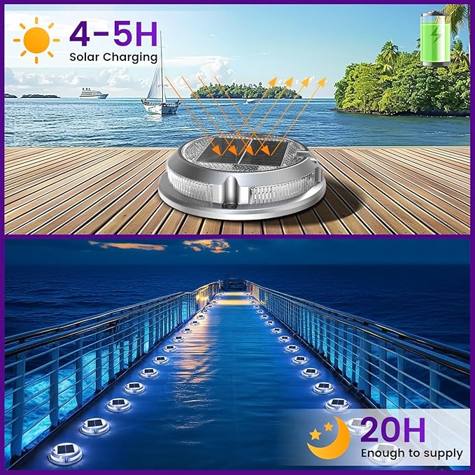 Quntis RGB Solar Deck Lights 8 Pack, 11 Lighting Modes Solar Driveway Lights Outdoor Waterproof IP68, Step Lights for Outside Stair Pathway Walkway