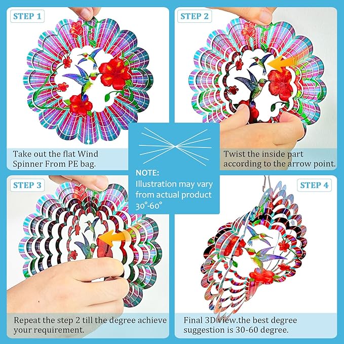 Hummingbird Wind Spinners Outdoor,6in Mandala Wind Spinner Hummingbird Gift for Women Men,Wind Spinner for Yard and Garden,Wind Sculpture for Yard Art Decorations,Christmas Decoration