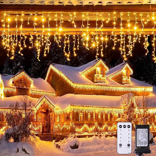 JMEXSUSS 38.8FT Icicle Lights for Outside, 400 LED Icicle Christmas Light Outdoor Indoor Plug in, Warm White Curtain String Lights for Wedding House Patio Party Fireplace Holiday Decorations