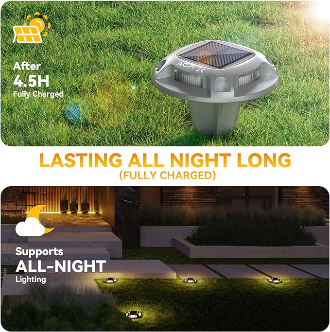 AGPTEK Solar Driveway Lights 12 Pack, 2 Colors in 1 Outdoor Solar Deck Dock Marine Waterproof LED Driveway Marker Security Lights for Outside Pathway,Boat Dock,Step,Walkway,Path,Garden (Warm & White)