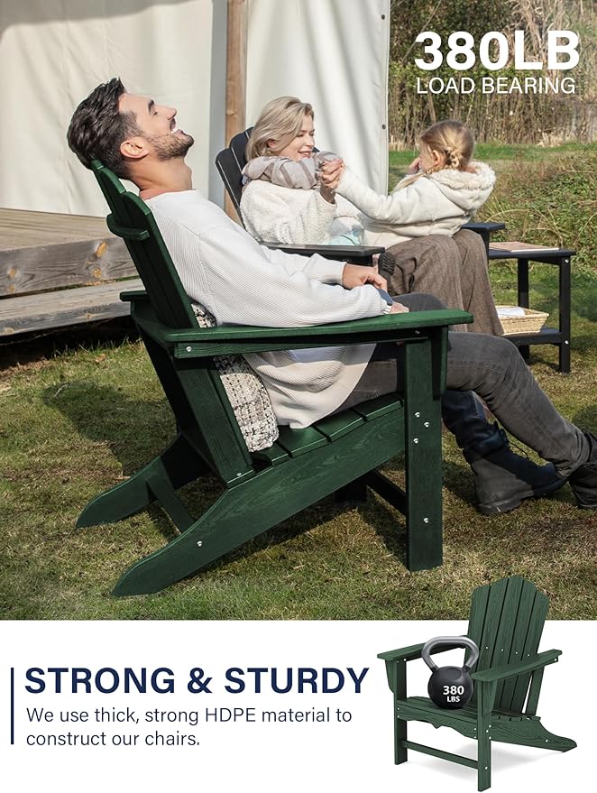 KINGYES HDPE Adirondack Chair Set of 6, Classic All-Weather Adirondack Chair, Green