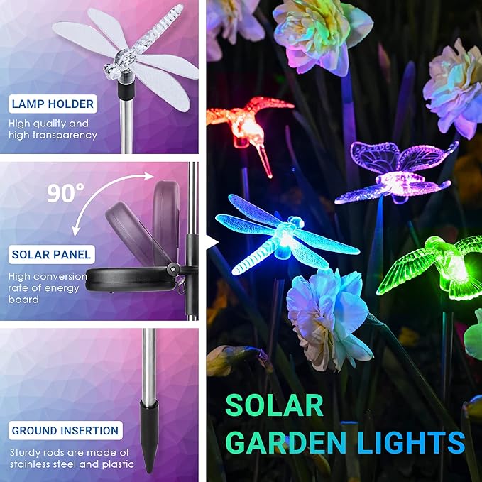 SOLPEX Solar Garden Lights, 6 Pack Solar Butterfly Lights Yard Decorations, Multi-Color Changing LED Solar Light Stakes, Solar Yard Lights for Garden, Patio & Lawn, Solar Bird Lights