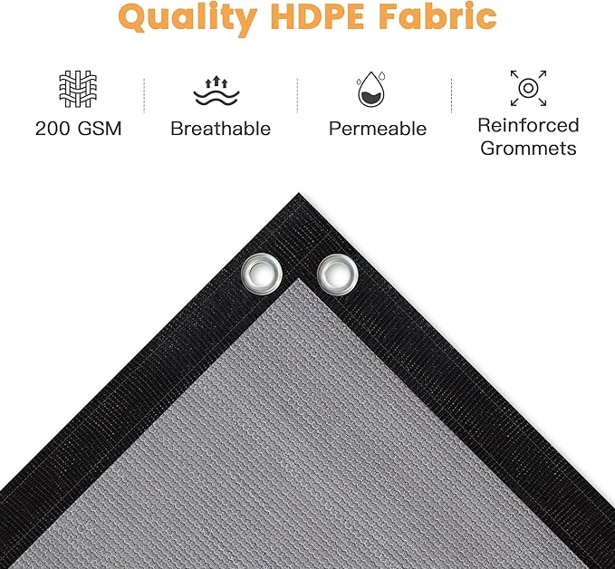 VICLLAX Shade Fabric Sun Shade Cloth with Every 2 FT Grommets for Patio Garden Pergola Cover Canopy 11x16 FT, Light Grey