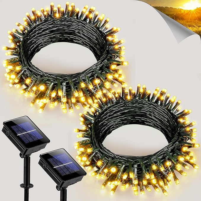 2 Pack Solar String Lights for Outside, Each 40Ft 120 LED Solar Lights Outdoor, 8 Modes Waterproof Solar Powered Twinkle Light for Backyard Patio Tree Party Garden Wedding Decoration, Warm White