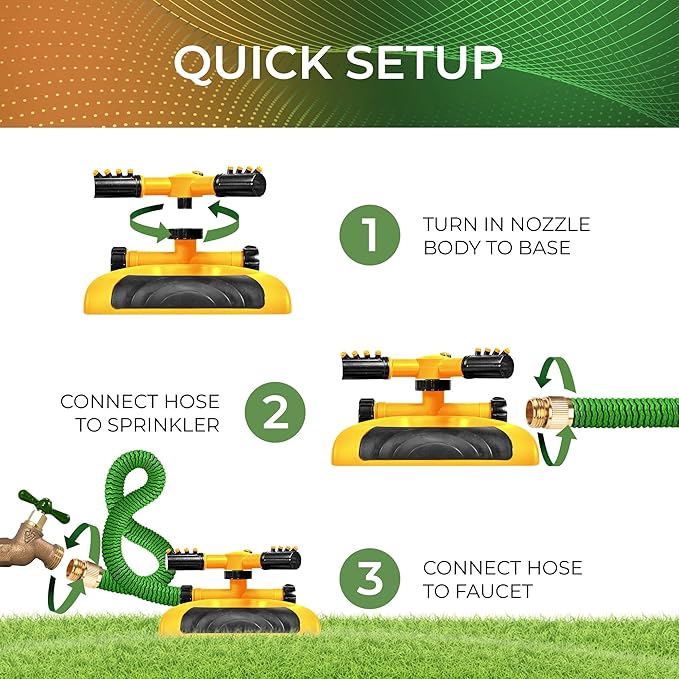 Joeys Sprinkler for Yard, Rotating Garden Sprinkler for Large Area Coverage, Lawn and Yard Sprinklers (Yellow)