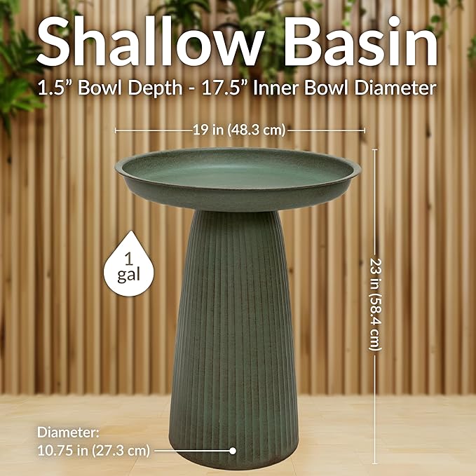 Sunnydaze Gleeful Garden Metal Bird Bath for Outdoors - Large Decorative Iron Birdbath - 23-Inch - Matte Green