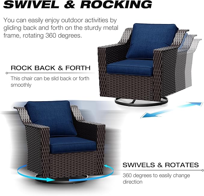 Joyside Wicker Patio Furniture Sets, 8 Pieces Upgraded Large Size Outdoor Furniture with Swivel Rocking Patio Chairs, Patio Dining Chair, 3-Seat Sofa, Outdoor Ottoman, Thick Cushions, Wide Armrest