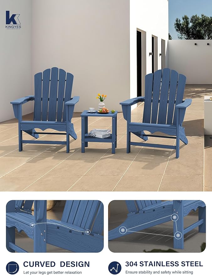 KINGYES HDPE Adirondack Chair, Classic All-Weather Adirondack Chairs Set of 4, Outdoor Patio Adirondack Chair for Deck Lawn fire Pit, Navy