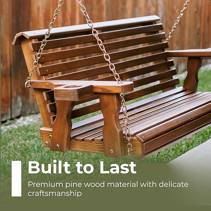 Amish Casual 6 Foot Roll Back Porch Swing with Cup Holders in Unfinished - Amish Made in The USA from Treated Pine Heavy Duty 700 Lb. Weight Capacity