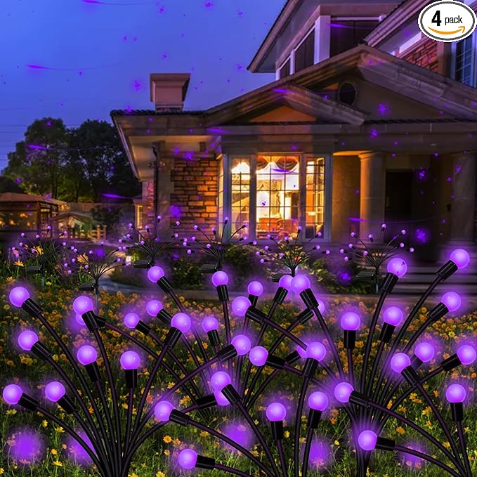 Kohlrabi Solar Garden Lights Outdoor, 4 Pack 40 LED Purple Firefly Lights Waterproof, Sway by Wind, Solar Swaying Light for Yard Patio Backyard Garden Planter Flower Bed Pathway Decoration