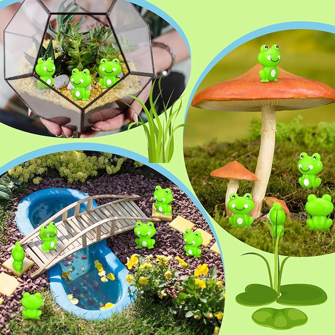 200 Pcs Mini Frog Garden Decor Green Frog Figurines Tiny Frogs Bulk Plastic Frogs Little Frogs for Fairy Moss Landscape DIY Craft Accessories Home Ornament Dollhouse (Classic Style)