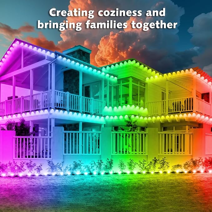 150FT Permanent Outdoor RGB Lights,Waterproof Smart LED Eaves Lights with App/Remote Control,for Christmas and All Holiday Decor,Daily and Accent Lighting,House Roof and Garden Lighting