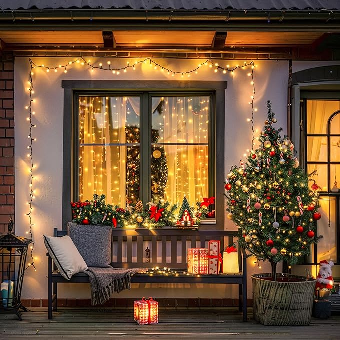 JMEXSUSS 272ft 800 LED Outdoor Christmas Lights, 8 Modes Warm White Christmas Tree Lights Green Wire, Waterproof Led Christmas String Lights for Outside Indoor Xmas Party Tree Decor